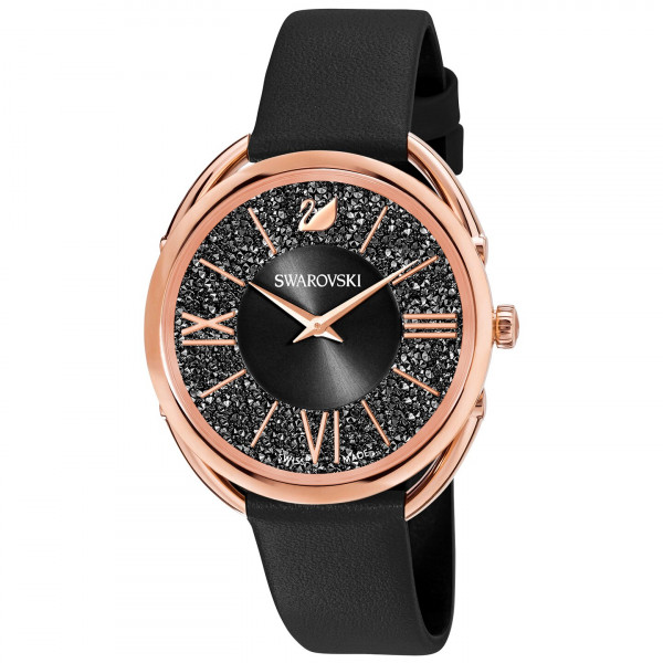 SWAROVSKI Crystalline Glam Watch, Leather Strap, Black, Rose gold tone 5452452