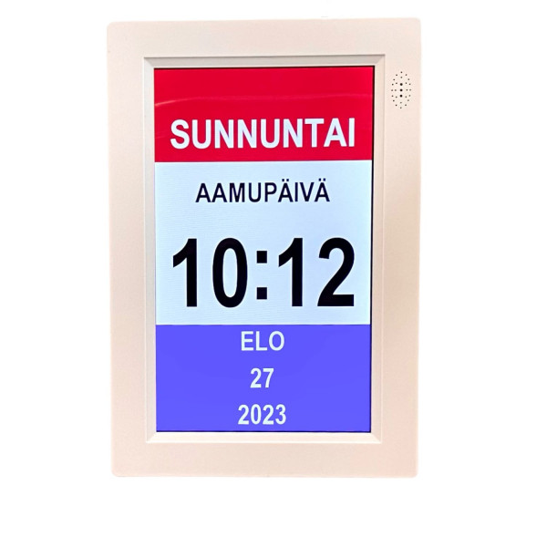 Digitaalinen suomen kielinen kello muistutuksella pystymalli