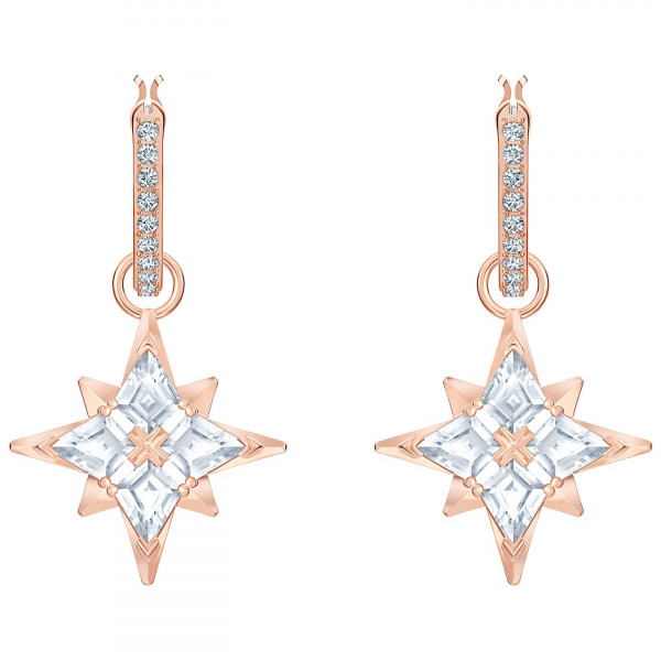 SWAROVSKI Swarovski Symbolic Star Hoop Pierced Earrings, White, Rose-gold tone plated 5494337