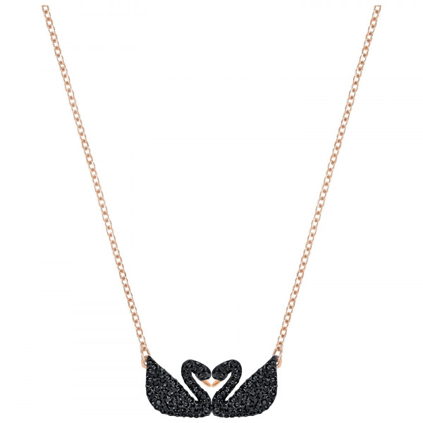 SWAROVSKI Iconic Swan Double Necklace, Black, Rose gold plating 5296468