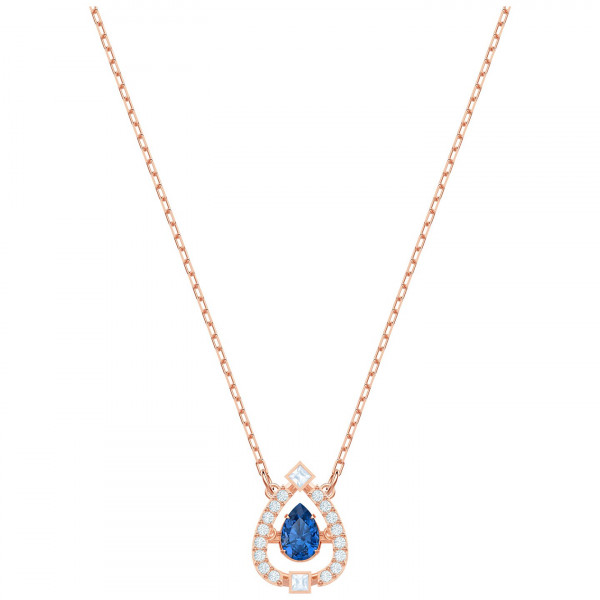 SWAROVSKI Sparkling Dance Pear Necklace, Blue, Rose gold plating 5465281